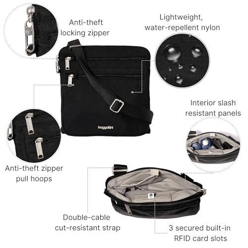 Baggallini Securtex Anti-Theft Large Crossbody - color: Black