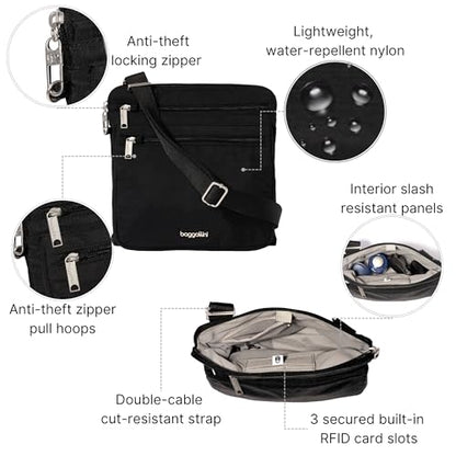Baggallini Securtex Anti-Theft Large Crossbody - color: Black