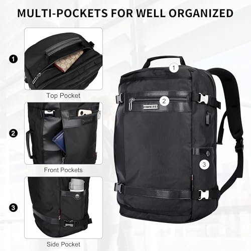 WITZMAN Travel Backpack for Men Women Laptop Backpack with USB Charging Port Carry-on Luggage Flight Approved(B686 Black) - color: Black
