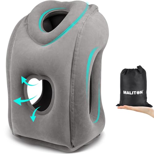 Maliton Inflatable Travel Pillow for Airplane (Dark Grey) - color: Dark Gray