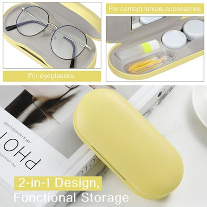 MoKo Double Eyeglass Case,Glasses and contact case 2 in 1 with Mirror - color: Yellow