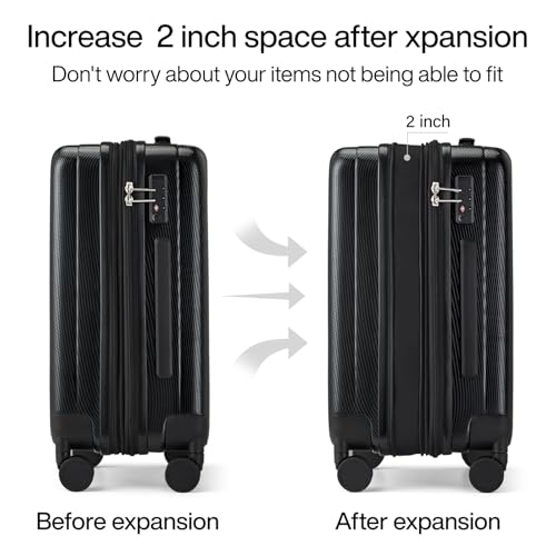 Hanke 20 Inch Expandable Carry on Luggage 22x14x9 Airline Approved - color: Jet Black, size: 20 Inch EXT