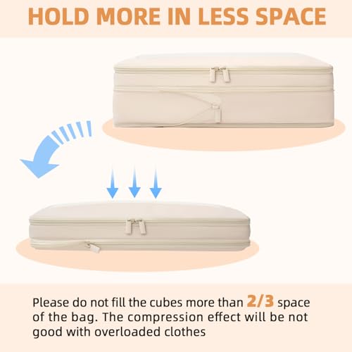 BAGAIL 4 Set/6 Set/8 Set Compression Packing Cubes Travel Accessories Expandable Packing Organizers (Square Mesh, 06-Beige) - color: 06-Beige, style: Square Mesh