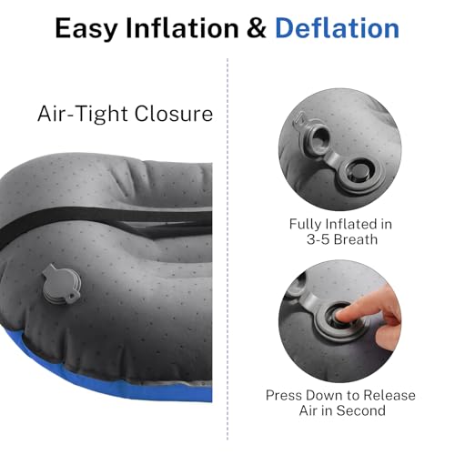Camping Pillow-Compressible, Ultralight Inflatable,Compact, Comfortable, Ergonomic Inflating Pillows for Neck & Lumbar Support While Camp, Hiking(Navy Blue,with Anti Slip Straps) - color: Navy Blue
