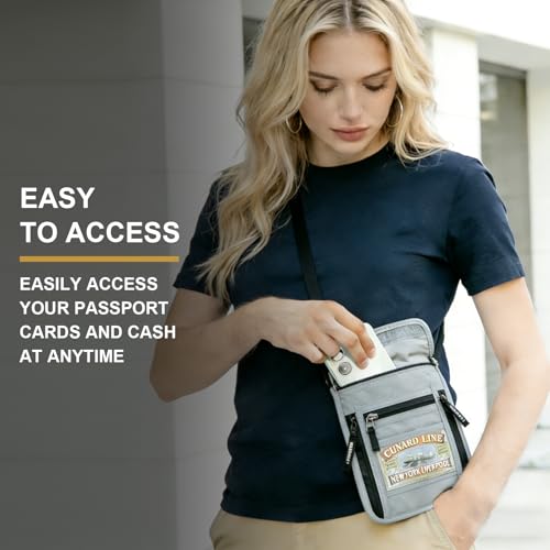 Neck Wallet for Travel-Passport Holder-Money Pouch-RFID Blocking - color: Grey