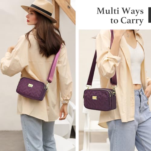 WITERY Small Crossboby Bag for Women Trendy Nylon Quilted Shoulder Purse - color: Red 2