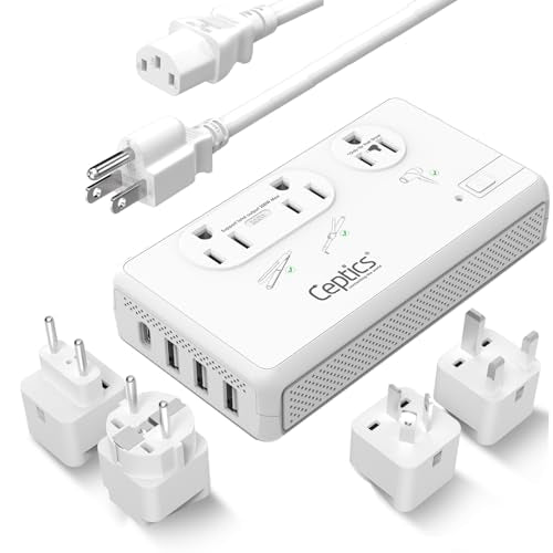 Ceptics 220V to 110V Converter,2X 200W + 1x 2000W, USB-C PD 18W, 4 USB - color: Beige