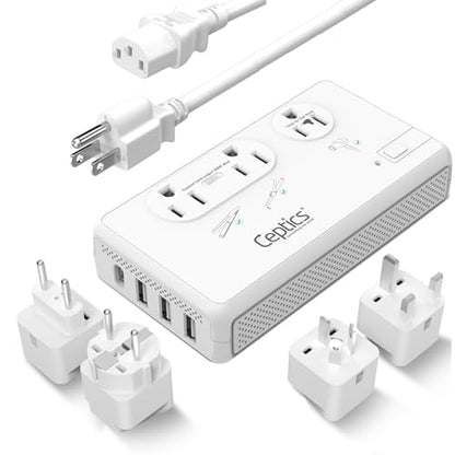 Ceptics 220V to 110V Converter,2X 200W + 1x 2000W, USB-C PD 18W, 4 USB - color: Beige