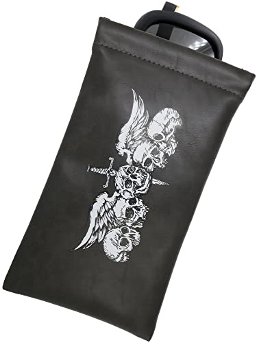 Soft Sunglasses case | Large Glasses Case Holder - Eyeglass Pouch Squeeze Top | Glasses pouch Lightweight Extra Layers - color: Dark Grey Skulls