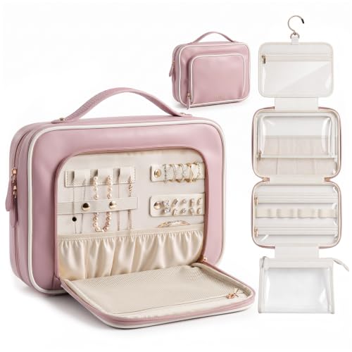 Prite Hanging Toiletry Bag for Women Waterproof Travel Makeup Bag - color: Pink, size: Large