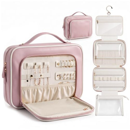 Prite Hanging Toiletry Bag for Women Waterproof Travel Makeup Bag - color: Pink, size: Large