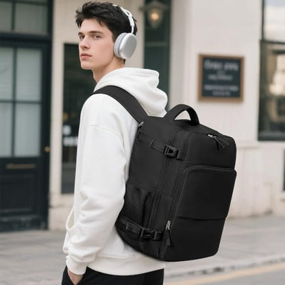 Sinaliy Travel Backpack, Carry on Flight approved Travel Bag with Multi-Pockets, Waterproof 17.3inch Laptop Backpack for Men Women, Black - color: Black, size: X-Large