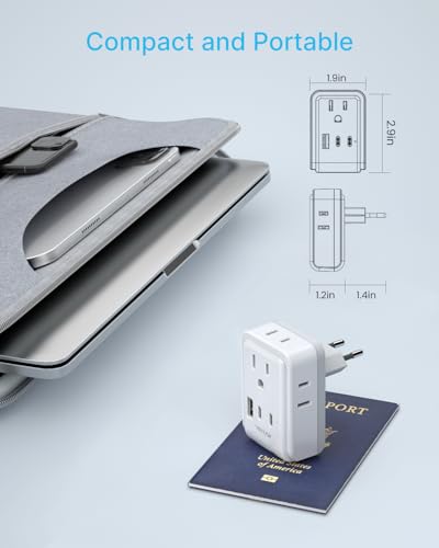 VINTAR 2 Pack European Travel Plug Adapter, Type C International Power Plug - style: 17W-Type C Most of Europe - 1A2C/ 2 Pack