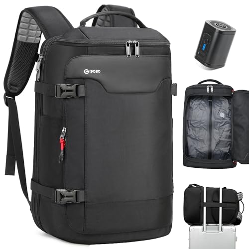 POSO Vacuum Backpack Travel, 60L Expandable Vacuum Seal Backpack with Pump & Laptop Compartment (Fits 17") - color: Matte Black, size: Vacuum Enabled