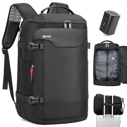 POSO Vacuum Backpack Travel, 60L Expandable Vacuum Seal Backpack with Pump & Laptop Compartment (Fits 17") - color: Matte Black, size: Vacuum Enabled