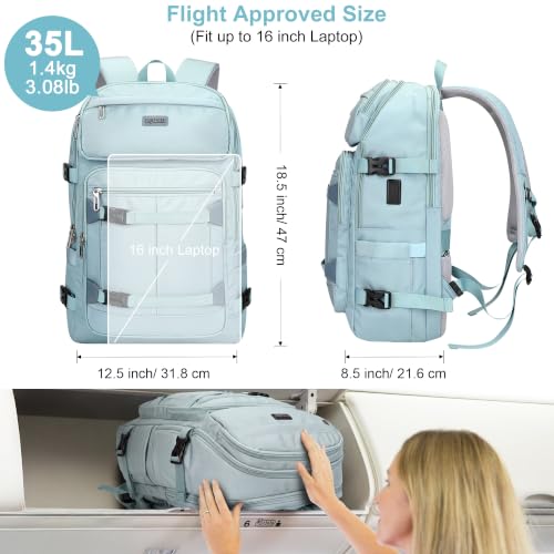PIJUSHI Travel Backpack 35L Carry On Backpack Flight Approved - color: Teal Blue