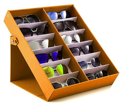 12 Slot Polyester Silk Lining Sunglasses Display Case with Stand Function (Yellow 1pack) - color: Yellow1