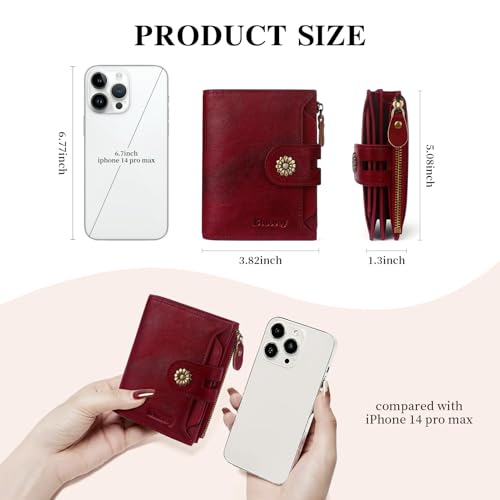 Wallet Women,RFID Blocking Real Leather Womens Wallet Bifold Compact Card Holder Small Wallet for Women with Removable ID Window Red - color: a6-red