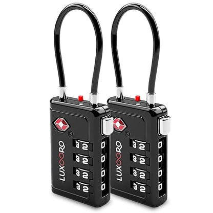 TSA Approved Luggage Lock with Alert Indicator, 4-Digit Resettable Combination, Durable Zinc Alloy Travel Lock for Suitcase, Backpack, Toolbox, Locker, All-Purpose, keyless – Black (2 Pack) - color: Black 2 Pack
