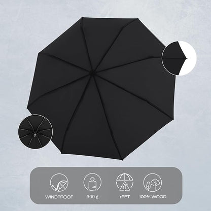 Knirps TIMBER Manual Umbrella - Compact Folding Rain Protection with German Beechwood Handle, Wind Tunnel Tested Frame, Portable Travel Design - color: Navy