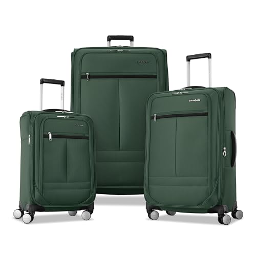 Samsonite 3-PC Soft-Sided 21/25/29” (Carry-On, Medium, Large Checked), Lightweight Expandable Element Luggage Set: 2 Front & Side Pocket, Four Spinner Wheels, Adjustable Handle, Durable- Deep Green - color: Bistro Green, size: 3-Piece Set (21/25/29)