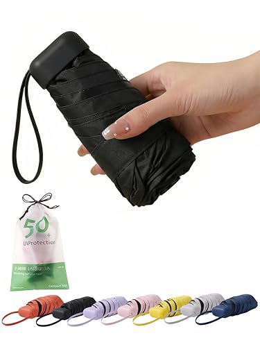 BAODINI Travel Mini Umbrella With UV Sun Protection, Compact Pocket Size - color: Ebony