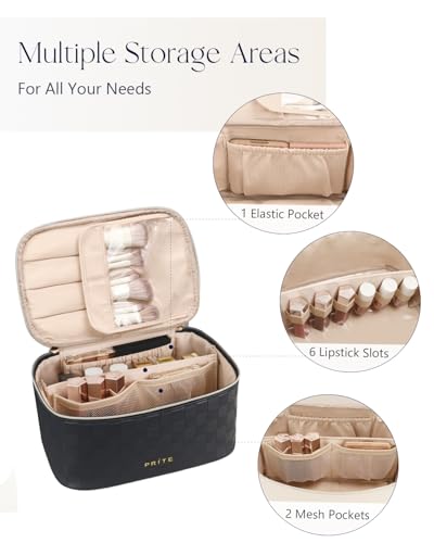 Prite Makeup Bag Travel Cosmetic Case, Women Toiletry Bag, Checkered Black - color: Checkered Black