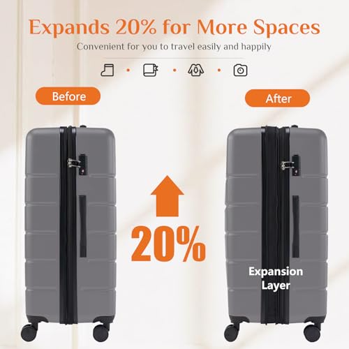 Sweetcrispy 28 Inch Checked Luggage, Suitcase with Spinner Wheels - color: Dark Grey, size: 28 Inch