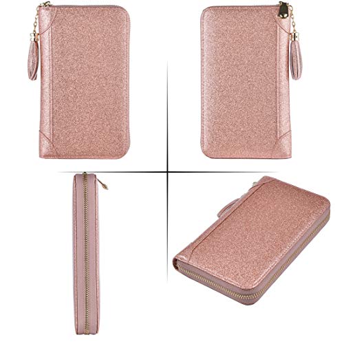 Easyoulife Credit Card Holder Wallet Womens Zipper Leather Case Purse RFID Blocking - color: Glitter Gold