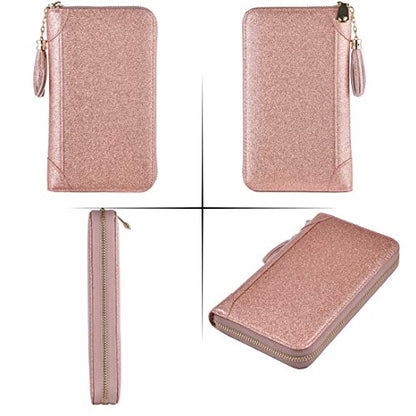 Easyoulife Credit Card Holder Wallet Womens Zipper Leather Case Purse RFID Blocking - color: Glitter Gold