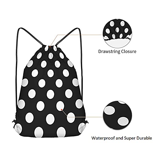 White Polka Dots Drawstring Bags Backpack Bag Big Circle Black Retro Background Simple Texture Fashion Print Sport Gym Sack Drawstring Bag String Bag Yoga Bag for Men Women - color: Multi-a55