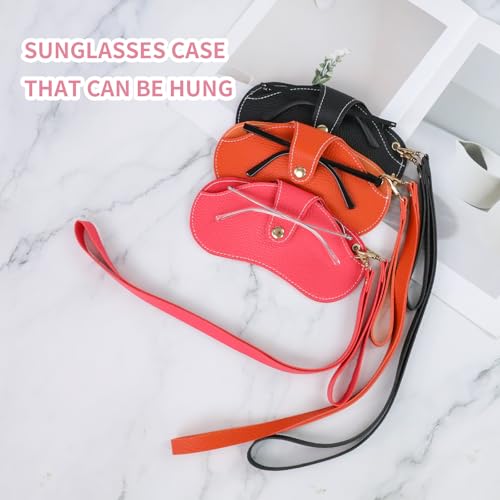 Double Eyeglass Case Soft Dual Glasses Case for Women Men Travel Squeeze Top Sunglasses Cases Eyeglasses Pouch - color: Black+rose Pink Lanyard