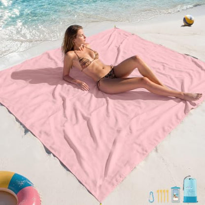 Beach Blanket Sandproof Waterproof Oversized 78"x81"/10'x9' Compact mat - color: Pink, size: 10'×9'