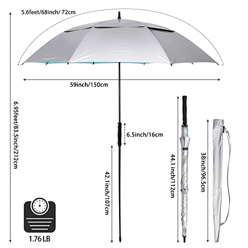G4Free UV Golf Beach Umbrella 68”Auto Open Extra Large Sun Shade Umbrellas - color: Silver/Lake Blue