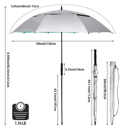 G4Free UV Golf Beach Umbrella 68”Auto Open Extra Large Sun Shade Umbrellas - color: Silver/Lake Blue