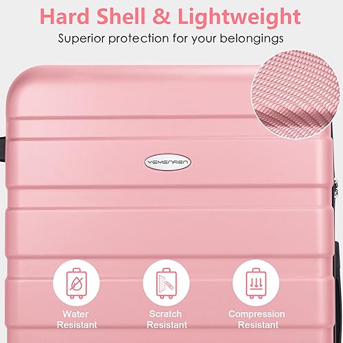 Luggage Sets Hardside Lightweight Suitcase with Spinner Wheels TSA Lock, 3-Piece Set (20/24/28) - color: Pink