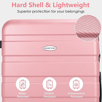 Luggage Sets Hardside Lightweight Suitcase with Spinner Wheels TSA Lock, 3-Piece Set (20/24/28) - color: Pink