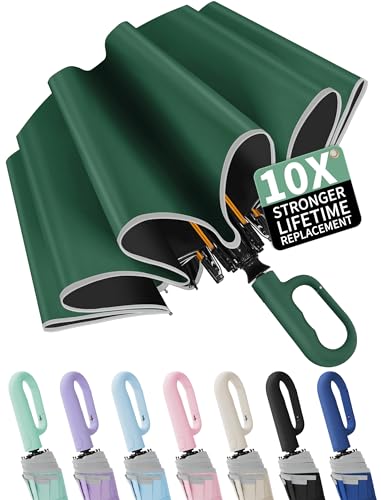 Seniny Travel Umbrella with UV Sun Protection, Large Rain Umbrellas - color: Dark Green