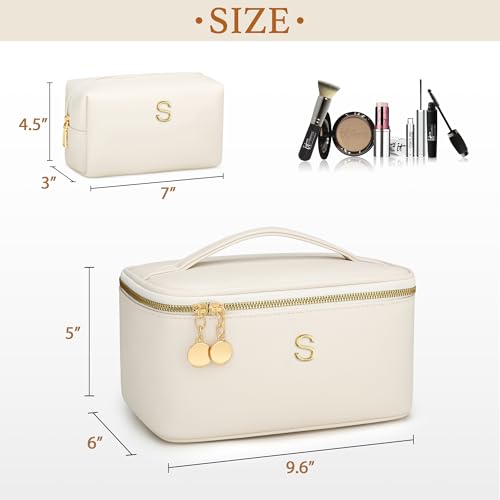 Personalized Initial Travel Makeup Toiletry Bag Gifts for Women - color: Beige, style: S