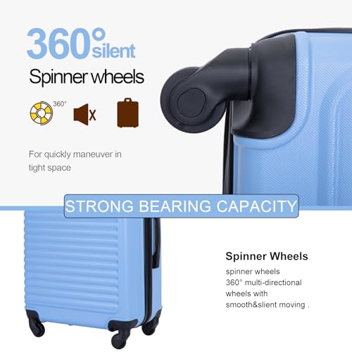 Tripcomp Luggage Sets 3piece Set Hardshell Luggage with Spinner Wheels, TSA Lock, Travel Suitcase Sets, 20 Inch Carry On, 24 Inch Mid-size, 28 Inch Large siutcase (Light Blue) - color: Light Blue-85, size: 3 piece set