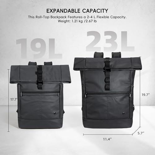 Laptop Backpack Rolltop Expandable, Black - color: Black