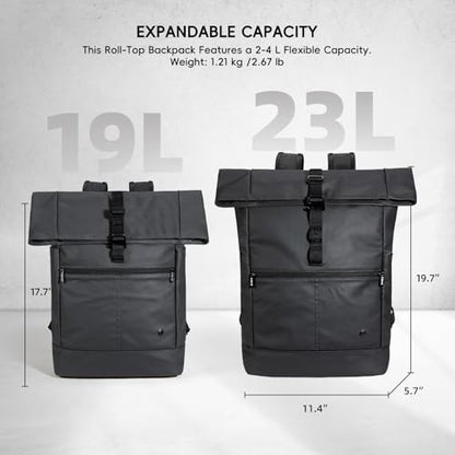 Laptop Backpack Rolltop Expandable, Black - color: Black