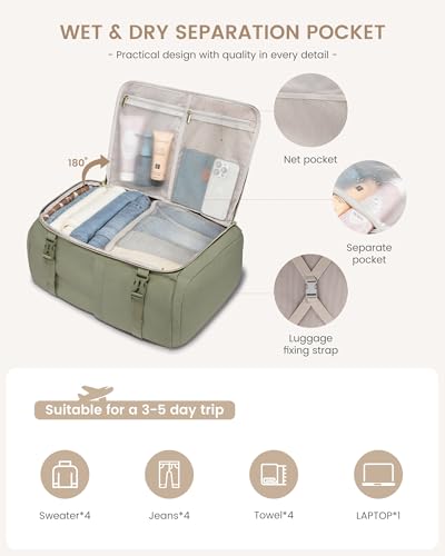 LOVEVOOK Travel Backpack Carry on Flight Approved for Women/Men - color: Pea Green, size: 40L-4PCS