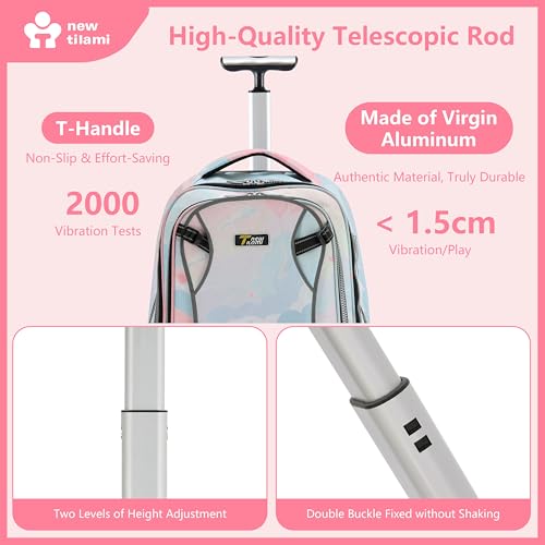 NEW TILAMI 20 Inch Rolling Backpack for School Stair-Climbing Big Wheel - color: Pink Dawn