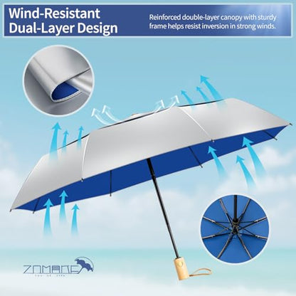 ZOMAKE UV Umbrella for Sun Protection, Travel Compact Sun Umbrellas 46Inch - color: B:Silver,Blue a