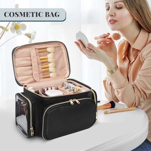 Bagmoly Large Makeup Bag, Travel Makeup Cosmetic Bag for Girls, Black - color: 01-Black, size: Medium