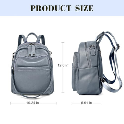 BOYATU Genuine Leather Backpack Purse Women: Convertible Elegant Backpacks - color: 03 Medium-haze Blue
