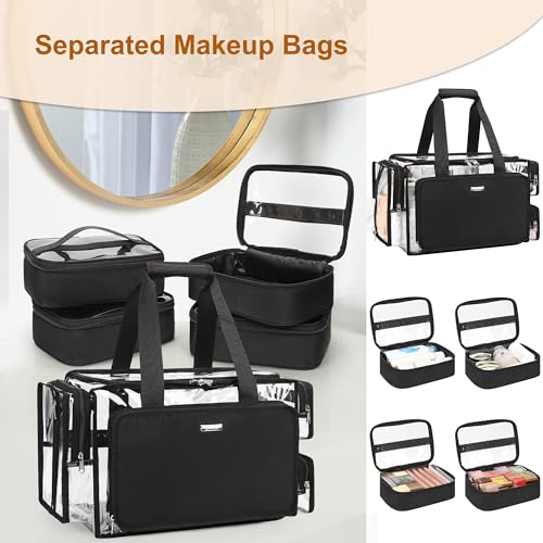 Relavel Rolling Makeup Case with Large Clear Makeup Bag, Black - color: 1-Black with Clear Makeup Bag