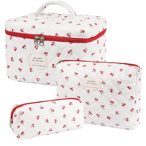honitty Makeup Bag,Quilted Cosmetic Bags for Women - color: Cherry-2
