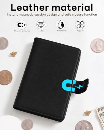 RFID Passport Holder with Tracker Slot, Leather Travel Wallet - color: Black